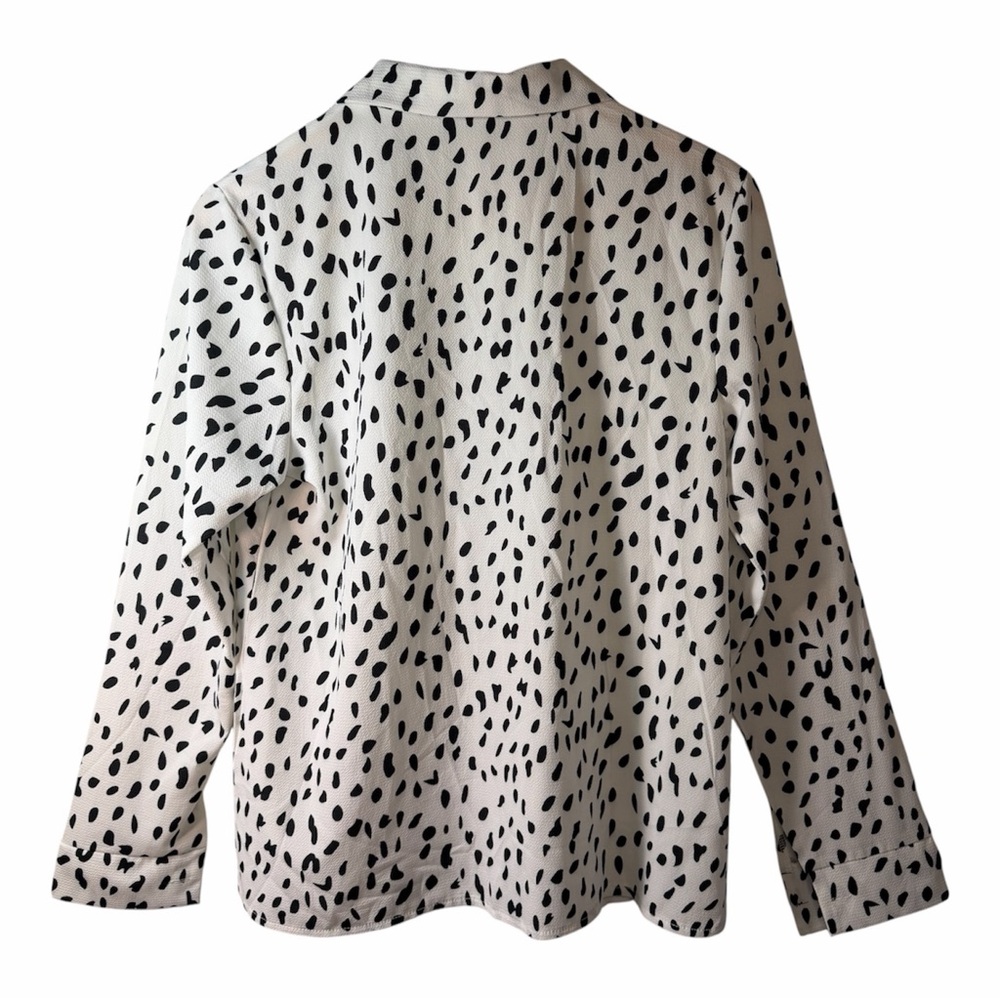 Animal Print Dalmation Button Down Blouse S NWT Spots Black White Cheetah Top - Picture 2 of 8